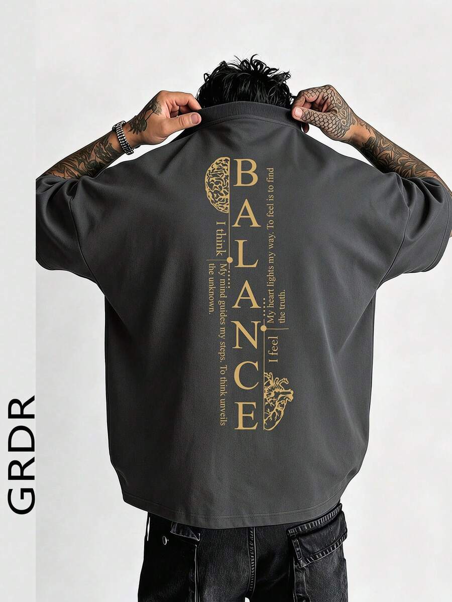 GRDR Men's Fashionable Printed Loose Short Sleeve T-Shirt | Exquisite Design | Summer Essential | Easy To Match, Showcasing Your Style - Dark Grey - View 1