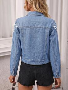 Women's Retro Cotton Studded Denim Jacket Casual - Light Wash - View 6