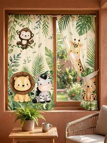 2 buah Tirai Motif Hewan Hutan Utama, Elemen Singa, Gajah, Harimau, Jerapah, Zebra, Model Kantong Batang, Cocok untuk Dekorasi Kamar Tidur dan Ruang Tamu, Tirai Dekoratif. - MultiWarna - View 16