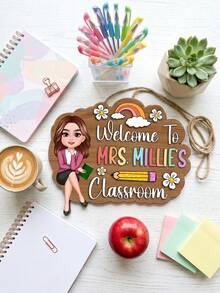 1pc Custom Teacher Cartoon Classroom Door Sign,Personalized Custom Name,Personalized Chibi Teacher Character Wooden Door Hanger,Two Styles Available,Classroom Decor,Teacher Appreciation Back To School Gift For Teachers,Thoughtful Gift For Teachers - Multicolor - View 7