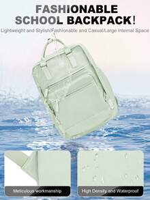 Mint Green Unisex Backpack For Teens, Fits 14-15.6 Inch Laptop, Fresh Natural Travel Backpack Outdoor Rucksack, Adjustable Shoulder Straps, Large Capacity, Fashion Casual, Youthful Energy, Multi-Functional Lightweight University Backpack Student School Bag Campus Rucksack, Suitable For Outdoor Hiking, Commuting Work And Short Trips - A - View 10