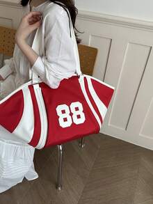 Large Capacity Women's Tote Bag, Fashionable Versatile Large Shell-Shaped Fabric Bag, Commuter Outing Travel Shoulder Bag - Red - View 5