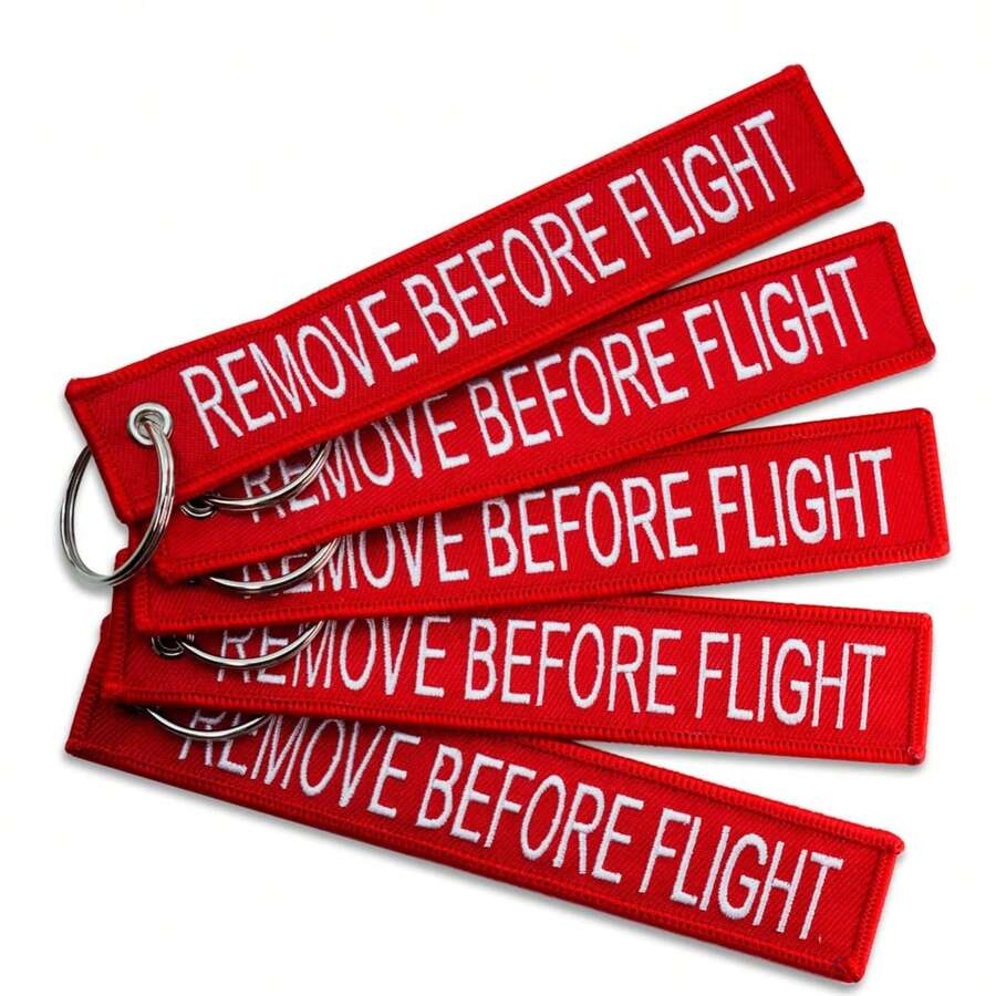 5件組汽車鑰匙圈 Remove Before Flight 噴射機標籤鑰匙圈 雙面文字刺繡 航空鑰匙掛飾 - A - 查看 1
