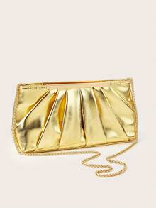 AIBBYDAR Women's Clutch Bag, Gold Fashion Elegant Pleated Bag, Gold Bag, Women's Handbag, Evening Bag, Portable Makeup Bag, Wallet, Business Commute, Crossbody Bag With Detachable Shoulder Strap, Wedding Season, Ball, Party, Holiday Gathering, Gift - Gold - View 7