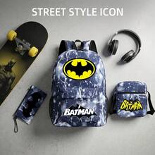 Set Ransel Kasual 3 Bagian Batman dari Warner Bros. (WB) - Ransel Pelajar Kapasitas Besar dengan Motif Fashion Gaya Kampus, Ransel Luar Ruangan, Gaya Kartun Lucu; Cocok untuk Hadiah Kembali ke Sekolah, Halloween, dan Natal. - MultiWarna - View 7