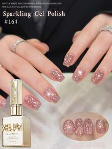 XEIJAYI Pink Glitter Diamond Nail Polish, Shimmering Reflective Red With Glitter, Holographic Reflective Removable UV/LED Nail Art, Formula, Suitable For Home And Salon Use, Essential For Spring - Pink - View 4