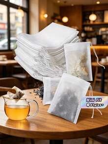 5 Out Of 100 Pieces Of Multi-Purpose Disposable Non-Woven Drawstring Tea Bags, White Filter Pouches With Drawstrings, Easy To Fill And Clean, Suitable For Coffee, Tea, Herbs, Spices, Jewelry Packaging And Gift Tying - Multicolor - View 2