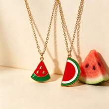 YUZENG Summer Fresh Fruit Necklace Collection, Hypoallergenic Stainless Steel, Cherry/Watermelon/Dragon Fruit Pendants, Versatile Daily Jewelry - Gold - View 4