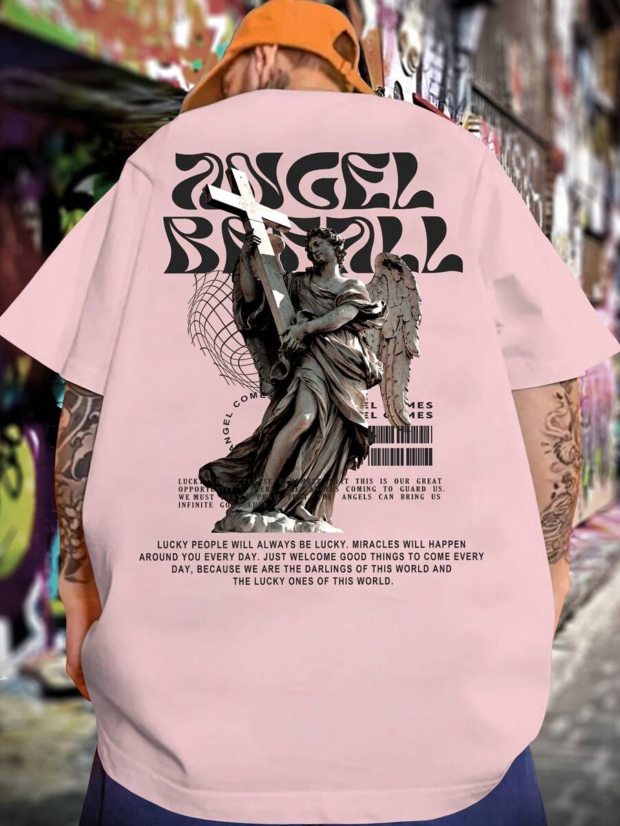 Men's T-Shirt With Angel Print - Red - View 1