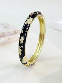 1pc Fashion Vintage Style Gold Floral Pattern Enamel Bracelet, Gold Bracelet, Girls' Jewelry, Suitable For Girls And Women's Jewelry Accessories Bracelet, (Handmade Product, Slight Color Difference May Occur) Daily Wear Holiday Gift, Halloween, Thanksgiving, Christmas, Mother's Day, Valentine's Day, Birthday Gift - Multicolor - View 27