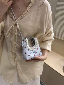 Mini Small Bag, Fashion Lace Ruffle Crescent Moon Handbag, Stylish Chic Red Crossbody Small Bag - Blue - View 4