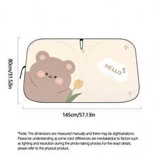 1pc Cute Bear & Rabbit Car Sun Shade, Universal Summer Car Sun Visor, Heat Insulation & UV Protection, Double Ring Front Windshield Sunshade - One Size Fits All - View 9
