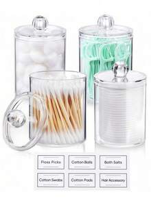4PCS Acrylic Qtip Holder Dispenser For Cotton Swab, Ball, Round Pads, Floss Picks - Clear Plastic Apothecary Jar Set For Bathroom Canister Storage Organization, Vanity Makeup Organizer - View 2