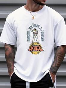 Men's Pure Cotton Short-Sleeve T-Shirt Astronaut Graphic Print Casual Oversized Summer Daily Top - White - View 1