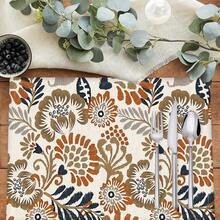 1pc/4pcs/6pcs, Home Decor, Retro Pattern Printed Linen Placemats, Suitable For Dining Table, All-Season Decoration For Spring Summer Autumn Winter, Modern Style Washable Table Mats, Room Decoration, Table Mats, Coasters, Kitchen Dining Table Mats, Indoor Outdoor Party Decoration, Home Decor, Ideal Gift - Multicolor - View 5