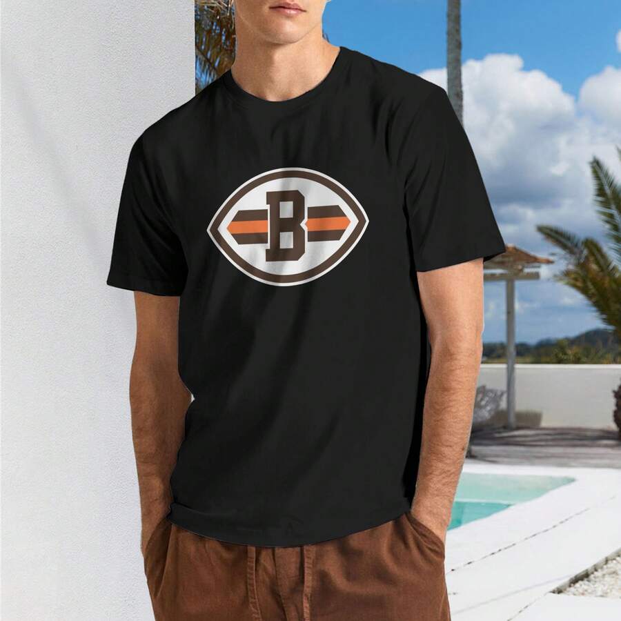 Cleve-Land-Br-Owns Men's T-Shirt, Soft And Stretchy Cotton, Round Neck, Comfortable Slim Fit, Breathable And Durable, Basic For Everyday Wear, Office Or Casual Outings - 黑色 - 查看 1