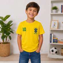Brazil Kids' Fan Jersey Number 10 Football Yellow Premium - 黃色 - 查看 1
