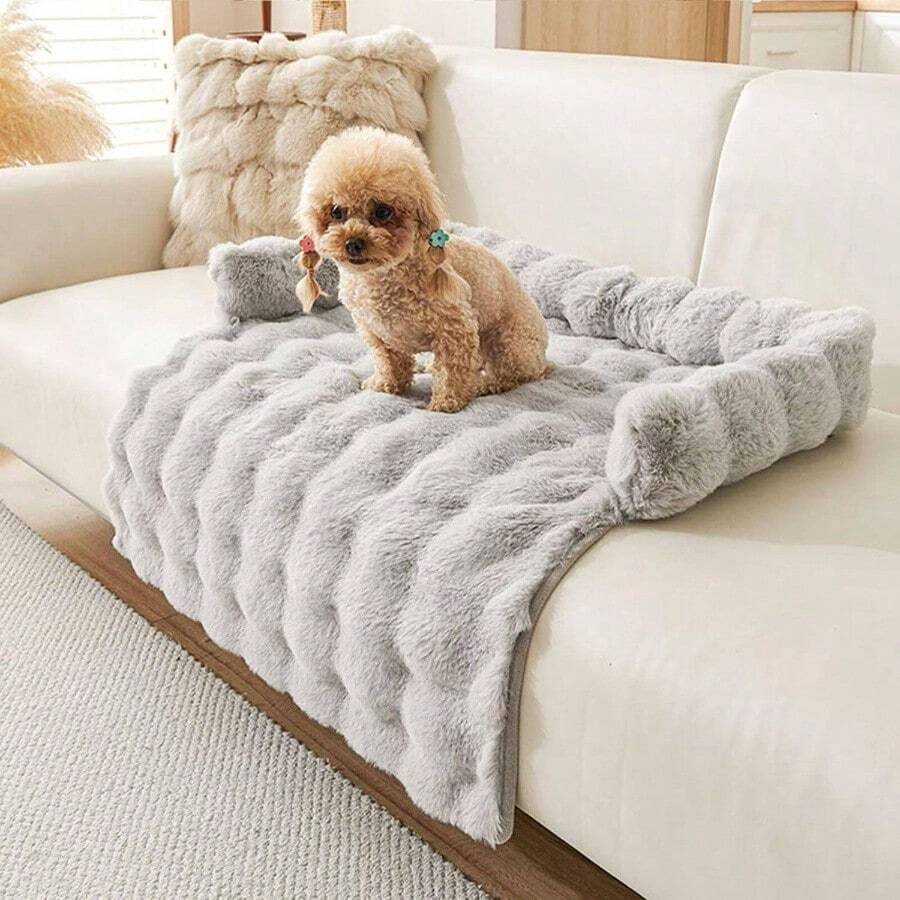 Cama para Perros, mullida, Cama para Gatos, Manta para Perros con Borde, Lavable, Cama para Mascotas, Camas para Perros, Antideslizantes, sof para Gatos, Nido para Gatos y Perros - Gris claro-1 - Ver 1
