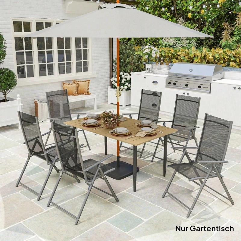150x90cm Garden Table, Weather-Resistant Balcony Table Made Of Steel, With Umbrella Hole, Brown Color. - 棕色 - 查看 1