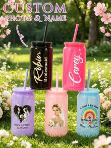 1件 16oz/480ml 可客製化姓名/照片大容量水壺,5色防碎PP塑料運動水壺,適用婚禮、伴娘、伴娘禮物 - 彩色 - 查看 2