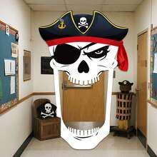 1pc Halloween Pirate Theme Party Door Curtain Decoration Fabric, Giant Halloween Pirate Door Hanging Cloth, Captain Hat Skull Door Hanging Cloth, Door Curtain Backdrop, Halloween Nautical Birthday Photo Booth Prop, Party Gift Supplies - A - View 5