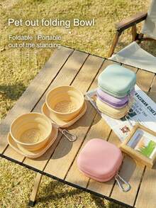 Pet Dog Travel Silicone Double Bowl, 2-In-1 Foldable Silicone Dog Bowl, Portable Easy-To-Clean Pet Feeding Device, Suitable For Travel, Outdoor Use, Pet Boarding, Training Feeding And Drinking - Multicolor - View 2