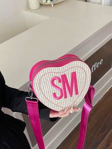 V型壓紋PU純色愛心女款包包 浪漫單肩包 女款斜挎包 愛心女款包 - 玫紅色 - 查看 6