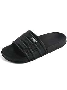 HISQIM Men's Casual Slippers, Simple And Fashionable Men's Sandals, Home Slippers, Beach Sandals, Indoor Slippers, Bathroom Sandals, Comfortable, Thick Sole - Black - View 5