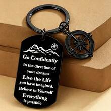 1pc Inspirational Compass Keychain, "Move Confidently Towards Your Dreams" Stainless Steel Key Ring, Inspirational Dog Tag Pendant, Suitable As Gift For Graduation, Birthday, Christmas For Friends, Family, Travelers - A - View 6
