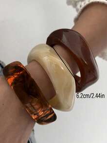3pcs Exaggerated Asymmetric Acrylic Semi-Transparent Bracelets, Versatile & Unique, Suitable For Women To Wear For Travel, Vacation, Dates, Parties, Daily Use - Multicolor - View 2