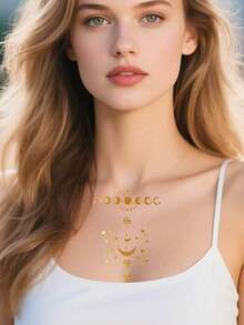 1/2sheets Of Gold Foil Bracelet And Moon Pattern Temporary Tattoo Stickers, For Body Painting Decoration, Very Suitable For Girls. - Gold - View 4