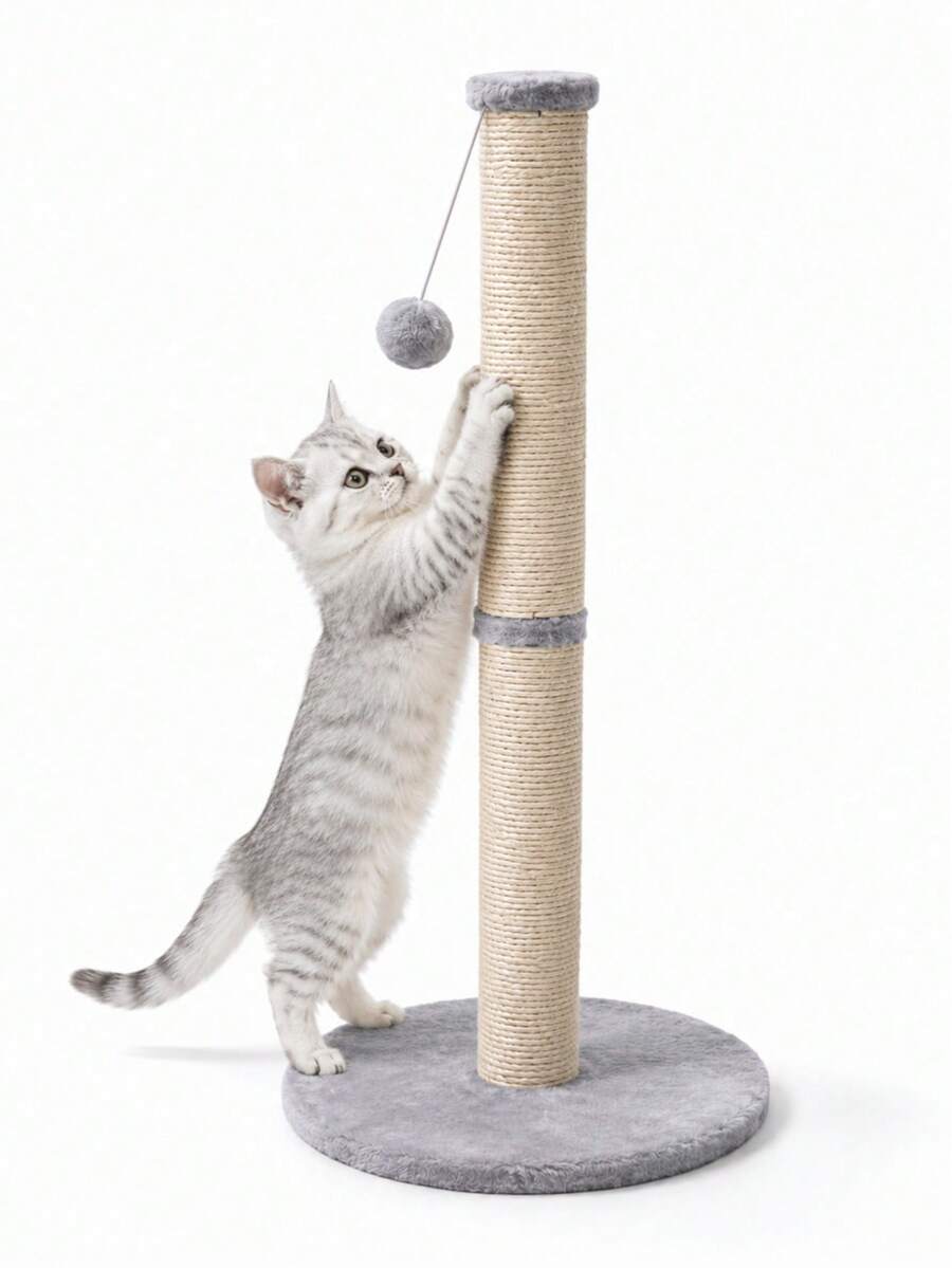 Tiang Penggaruk Kucing Sisal Setinggi 25 Inci dengan Bola Plush Gantung, Penggaruk Kucing Vertikal Tahan Lama, Tiang Perawatan Cakar Alami dan Mainan Kucing untuk Kucing Dalam Ruangan, Cocok untuk Anak Kucing, Kucing Kecil dan Sedang - Satu-Ukuran - View 1