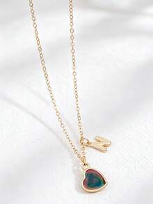 1 pieza Collar con colgante de corazón y letra inicial que cambia de color según el estado de ánimo, personalizado con encanto de alfabeto A-Z, sensible a la temperatura, regalo de joyería para el Día de San Valentín - Multicolor - Ver 29