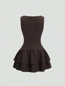 Sweetro Vestido mini de línea A con doble capa de volantes, elegante, romántico, juguetón, lindo, bohemio, adecuado para festivales de música, - Amarillo claro - Ver 3