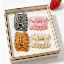 2pcs/4pcs Solid Color Casual ABS Plastic (ABS Resin) Ink Wash Premium Large Hair Claw Clip For Women Back Of Head Pumpkin Clip Suitable For Thick Hair Hair Claw Hair Grab All Season Hair Accessory Headband - Multicolor - View 2