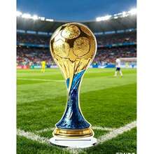 2D flach bedruckte 1 Stück/2 Stücke goldene Fußballtrophäe mit blauer Acrylbasis, geeignet für Innen-/Außendekoration, perfekt für Sportfans, Vatertag und Siegesfeier, langanhaltend Geschenk für Fußballbegeisterte, Fußballzubehör, Innendekoration, exquisite Handwerkskunst, Dekoration, perfektes Weltcup-Geschenk, Geschenk für den Freund - Fußball 4 - Übersicht 4