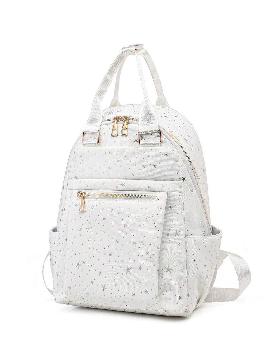 LECEY Women's Quilted Embroidered Backpack - White - View 1