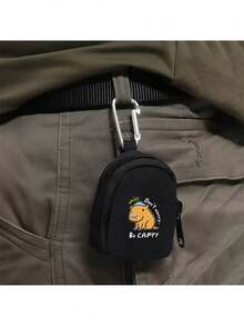1pc Back To School Mini Cute Cartoon Capybara Print Zipper Coin Purse With Keychain - Black Wallet Style Storage Bag, Zipper Secure Closure, Suitable For Sports, Outdoor Travel, Birthday Gifts, Suitable For Daily Use, Outings, Travel, Shopping, Mini Coin Purse, Pendant, Packaging Decoration - Black - View 9