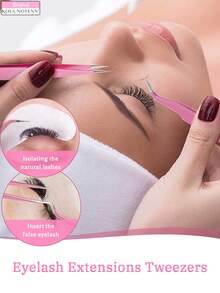 KOUUNOTENN Bộ dụng cụ nối mi gồm 1 kẹp bấm mi, 5 cọ, 1 nhíp, dụng cụ trang điểm - Hồng - Xem 4