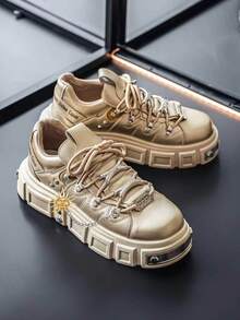 GAISIMA Premium Dad Style New Metal-Look Personalized Sun Pendant Punk Men's Height-Increasing Thick Sole Design-Driven Fashion Chunky Derby Shoes Colorblock Casual Shoes - Gold - View 6