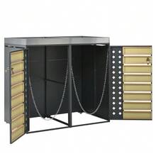 Garbage Can Enclosure, Horizontal Wood Grain Panels, Lockable, Two Doors, Planting Area, Diamond-Shaped Hollow Door Panel - Grey - View 9