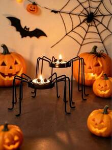 5pcs/2pcs/1pc Spider Shaped Halloween Decorative Candle Holder, Suitable For Tabletop Decoration And Gifting, Perfect For Halloween Party, Themed Events, Trick Or Treating, Haunted House Decor, Vintage Style Party - one-size - View 2
