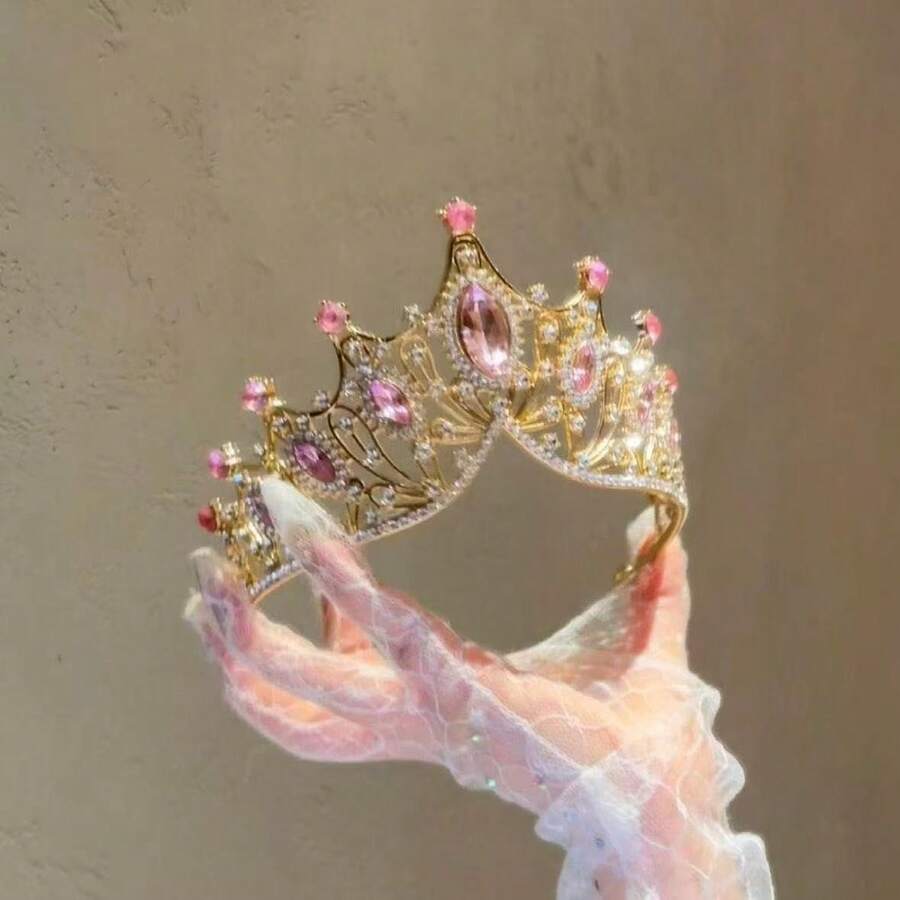 Pink Princess Crown For Girls, Rhinestone Tiara Headband For Birthday Party, Dress Up, Pageant And Photo Props,Halloween - Multicolor - View 1