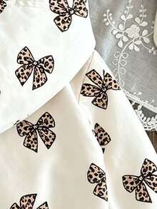 Young Girls Bow Pattern Print Warm Hooded Jacket - White - View 6