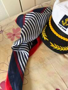 Role Play Navy Hat Shoulder Epaulettes Scarf Set - White and Blue - View 10