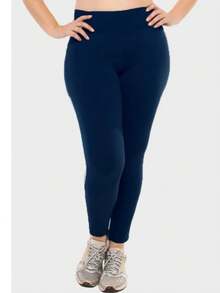 Plus Size Sports Leggings & Pants - Navy Blue - View 3