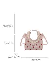 Mini Small Bag, Fashionable Lace Ruffle Crescent Bag, Handheld Small Bag, Stylish Red Crossbody Small Bag - Pink - View 2