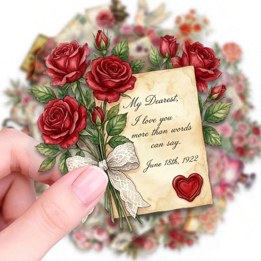 50pcs Transparent PET Vintage Floral Stickers, Vintage Floral Decorative Series, PET Transparent Stickers, Aesthetic Sticker Pack - Perfect For Decorating Scrapbooks, Junk Journals, Bullet Journals, Planners, Water Bottles, Phone Cases And Laptops - 50pcs - View 1