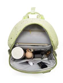 LECEY Women's Diamond Quilted Embroidered Backpack - Green - View 5