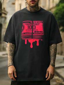 Oversized T-Shirt With Streetwear Motif And Gelddruck, Hochwertiger Stoff, Street Hip-Hop, Bequem, Strapazierf?Hig, Auff?Lliger Print - White - View 1
